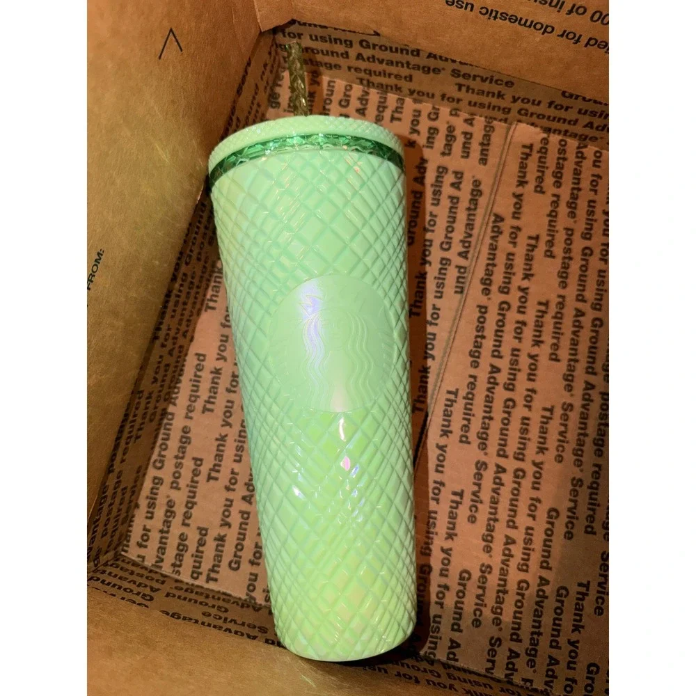 Starbucks Tumbler Studded Diamond Iridescent Venti Cold Cup Straw Green Mint